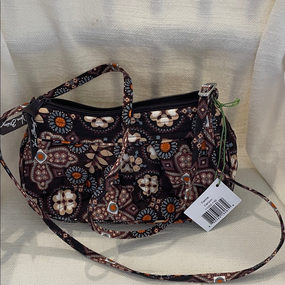 Vera Bradley Brown Floral Quilted Crossbody with Orange Accents